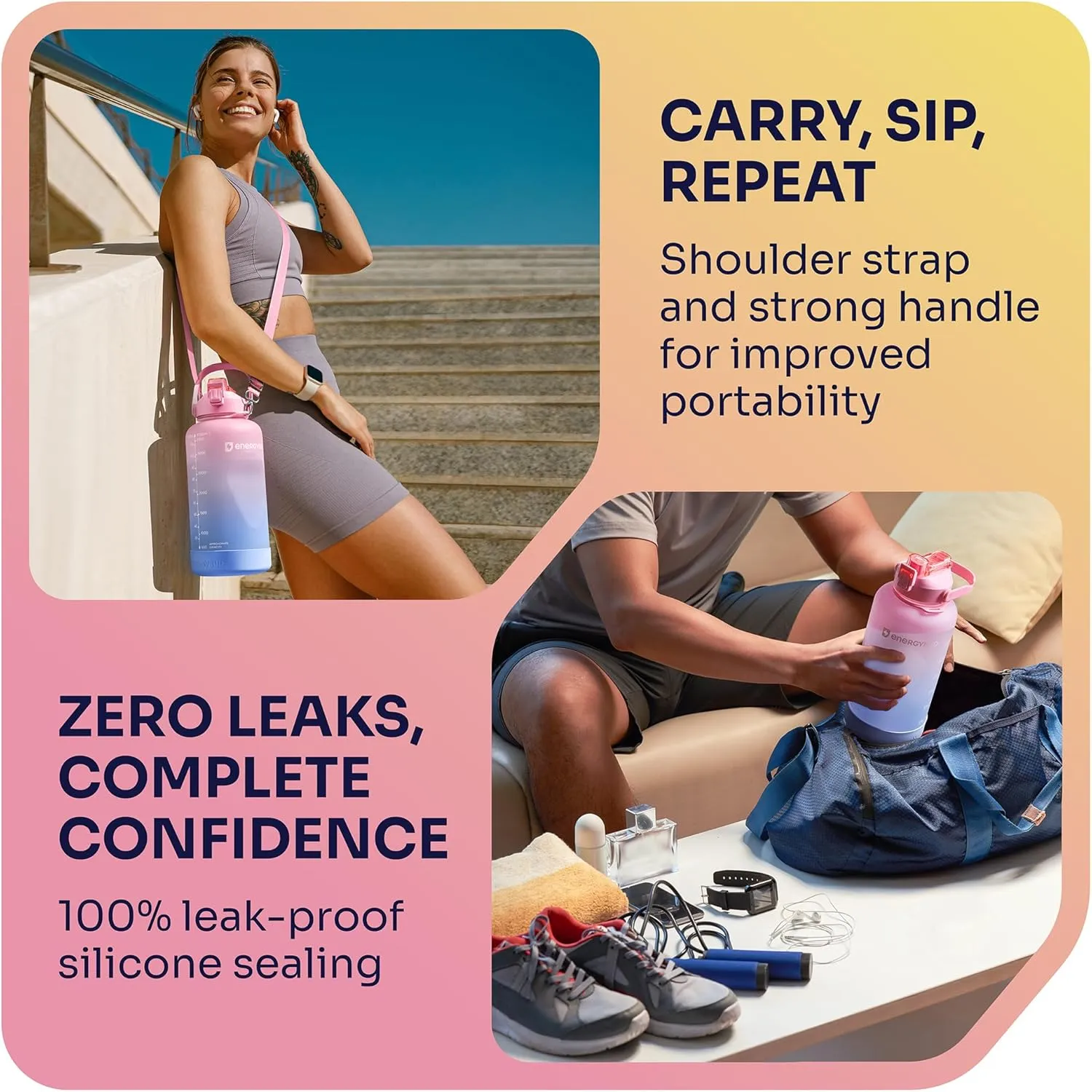 1 Gallon Water Bottle Removable Straw And Handle Dishwasher-Safe BPS & BPA & DEHP Free 2 Cleaning Brushes Big/Large Bottle With Time Markers Wide Mouth Leakproof 128 oz Jug (Pink & Purple)
