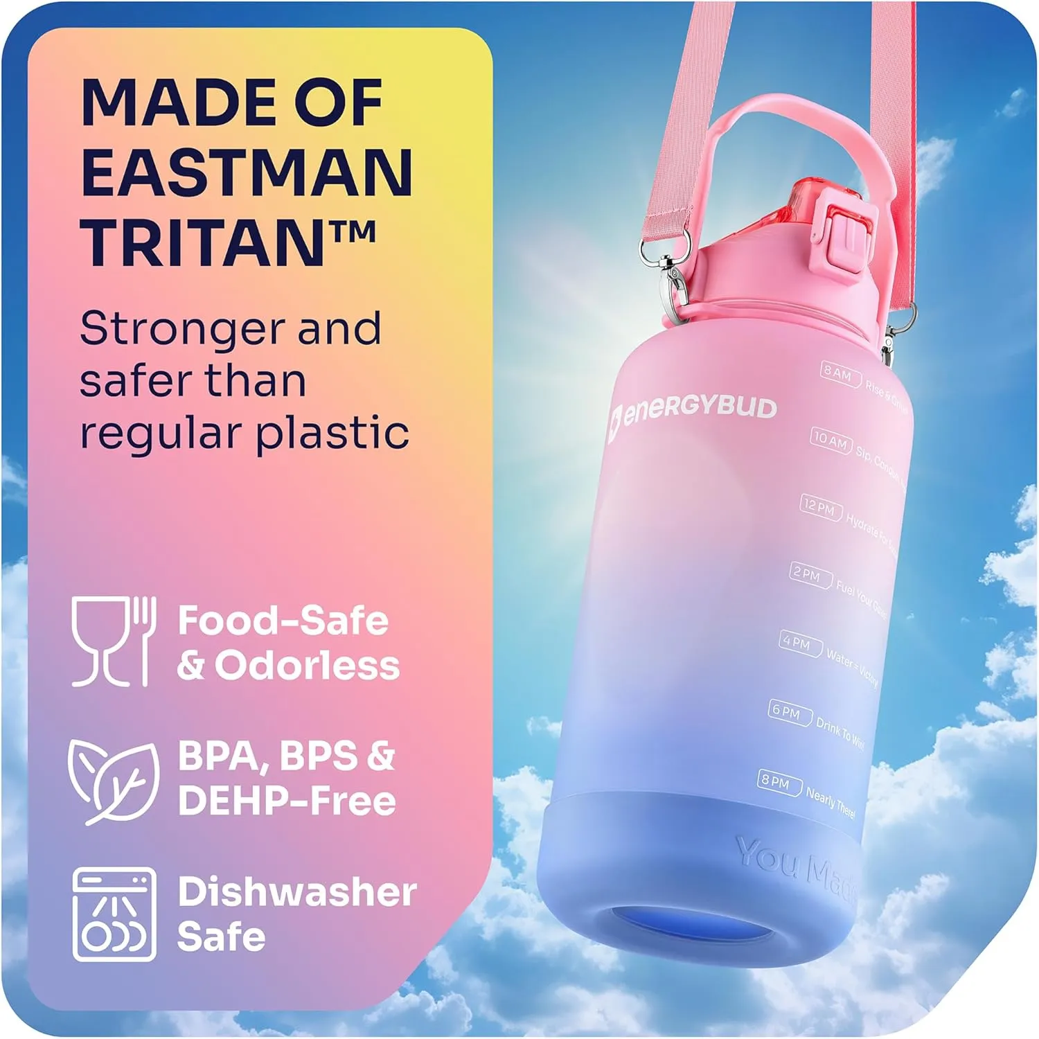 1 Gallon Water Bottle Removable Straw And Handle Dishwasher-Safe BPS & BPA & DEHP Free 2 Cleaning Brushes Big/Large Bottle With Time Markers Wide Mouth Leakproof 128 oz Jug (Pink & Purple)