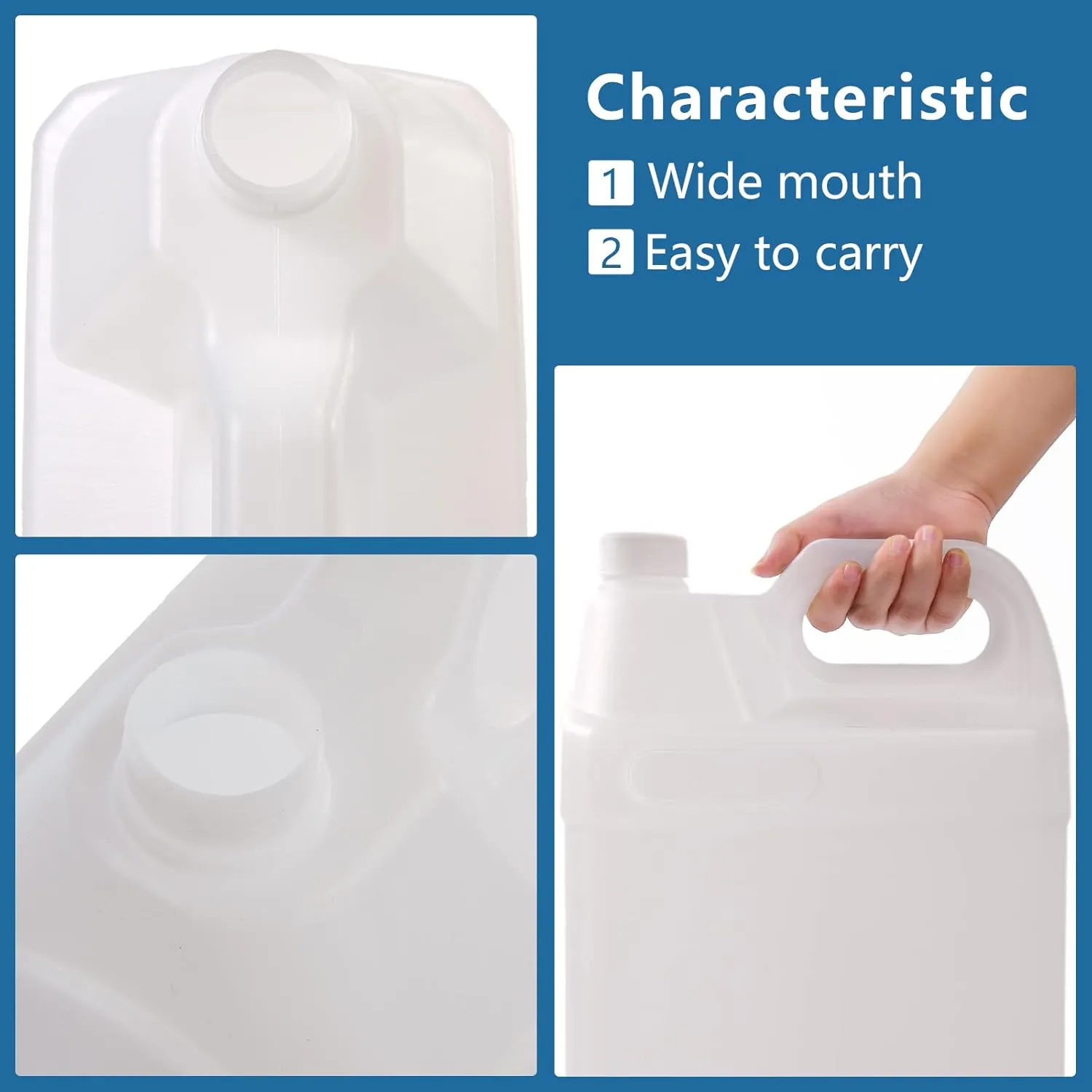 1 Pack 2.5 Gallon Clear Plastic Jugs with Lids, Water Jug Storage Containers with Ergonomic Handle, HDPE Containers for Water, Sauces, Beverage, Soaps, Liquids