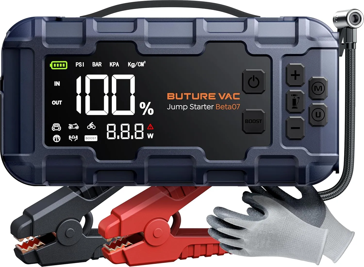 10-in-1 Portable Car Battery Jump Starter with Air Compressor 8000A 160PSI 45W Charger, Jump Starter Jump Box (All Gas 14L Diesel), Car Battery Jumper Starter Portable Jumper Cables, Gloves, Lights