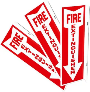 (10 Pack) 4" x 18" Plastic 90 Degree Angle Fire Extinguisher Projection Arrow Signs