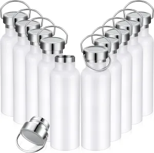 10 Pack Insulated Water Bottle 20 oz Stainless Steel Sport Bottle Bulk Double Wall Metal Reusable Flask with Leakproof Lid of Handle for Travel Cyclists School Gift(White)