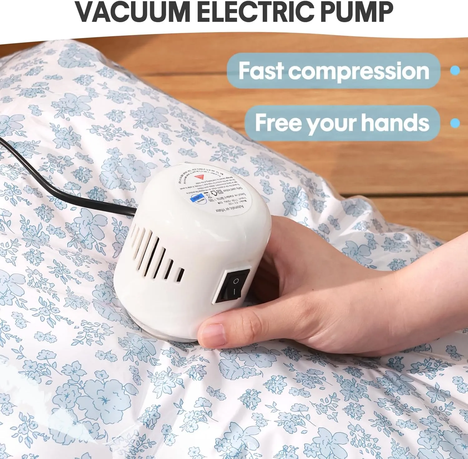 10 Pack Vacuum Storage Bags with Electric Pump (Blue Flowers)