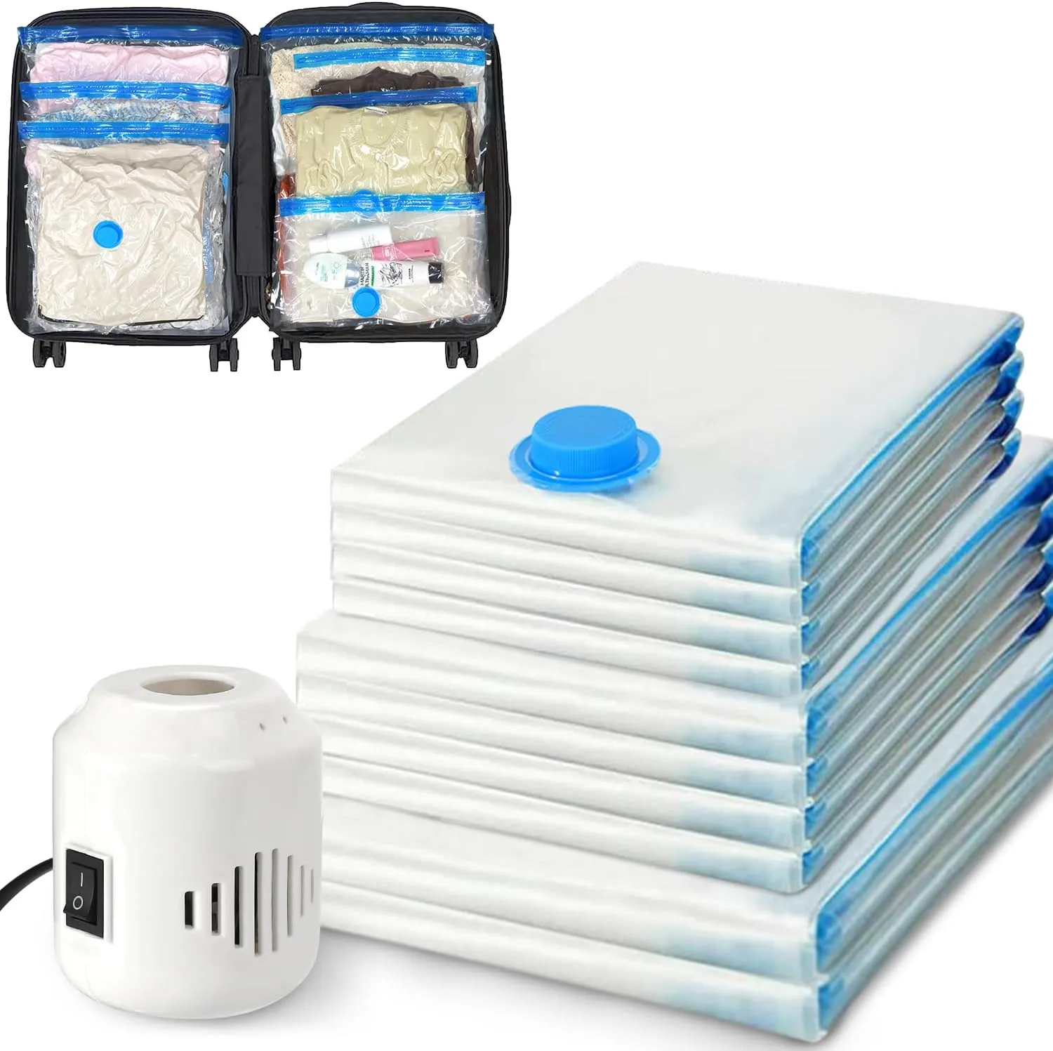 10 Pack Vacuum Storage Bags with Electric Pump, compression Seal Bag for Clothing, Space Saver, Travel space bag for Luggage