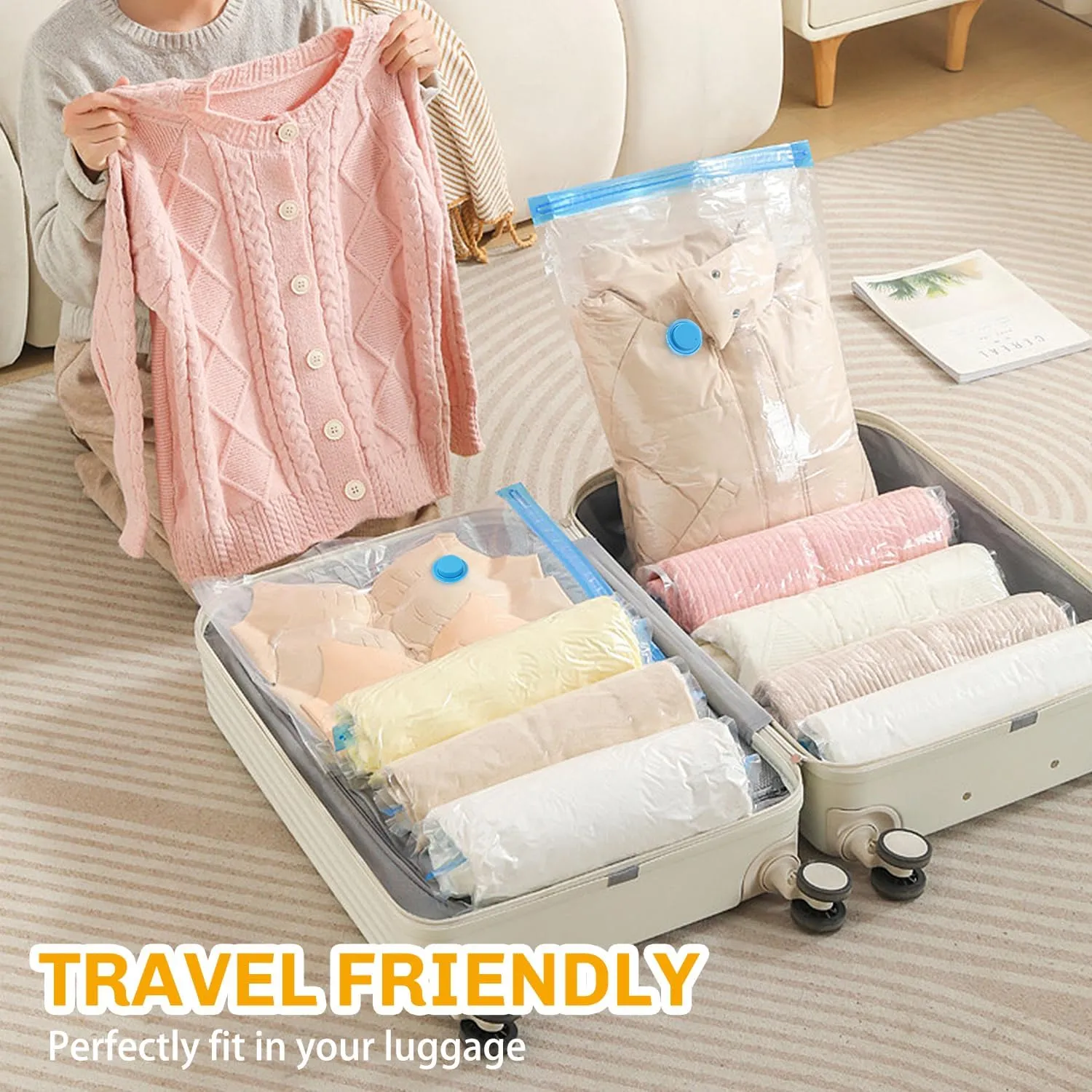10 Pack Vacuum Storage Bags with Electric Pump, compression Seal Bag for Clothing, Space Saver, Travel space bag for Luggage