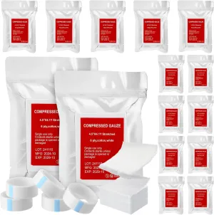 10 Pcs Z-Folded Compressed Sterile Gauze 4.5" x 4.1 Yards Combat Gauze Trauma Pad 6-ply 100% Cotton for Emergency Wound Dressing, First Aid Ifak Supplies Trauma Kit