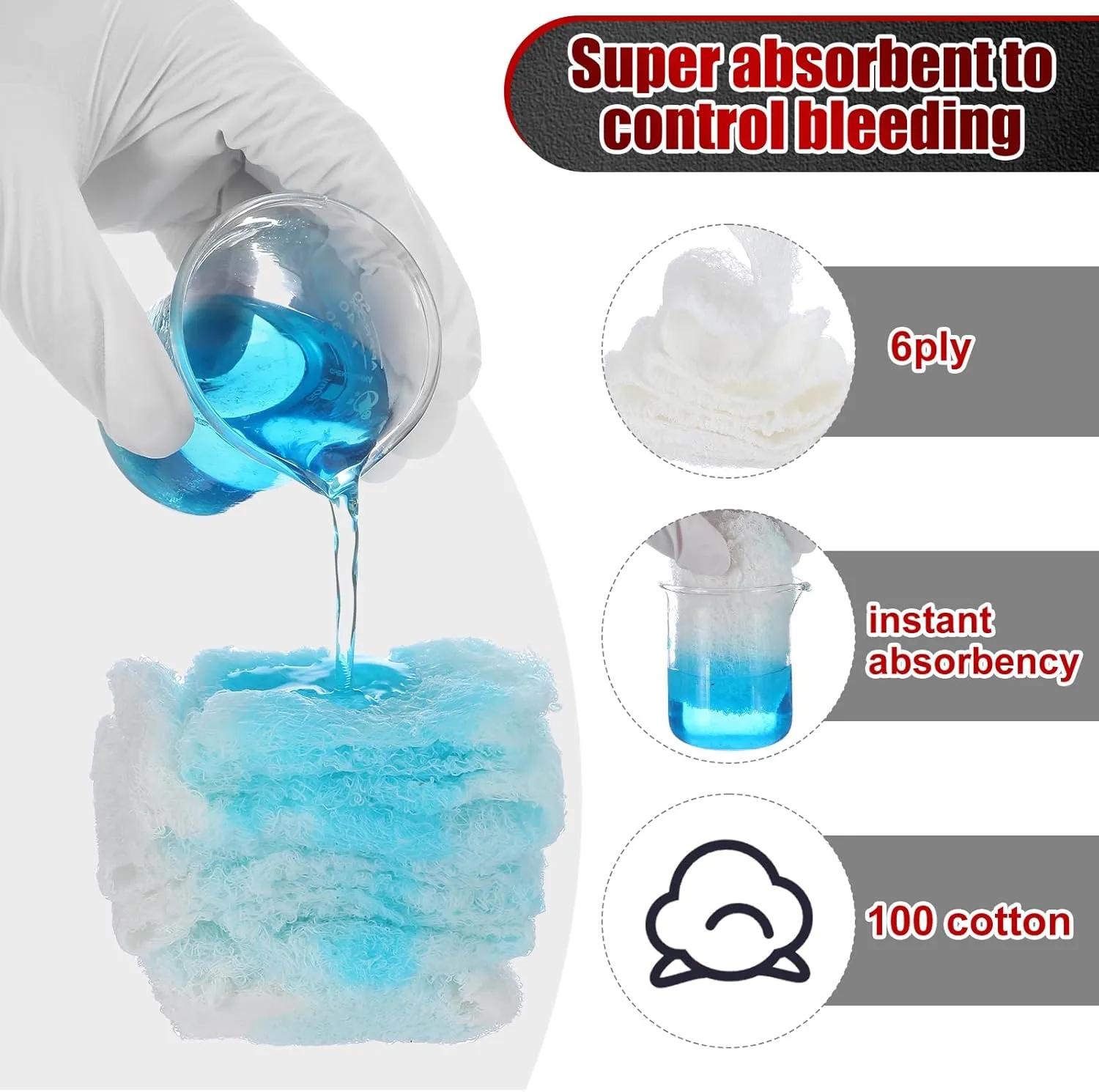 10 Pcs Z-Folded Compressed Sterile Gauze 4.5" x 4.1 Yards Combat Gauze Trauma Pad 6-ply 100% Cotton for Emergency Wound Dressing, First Aid Ifak Supplies Trauma Kit