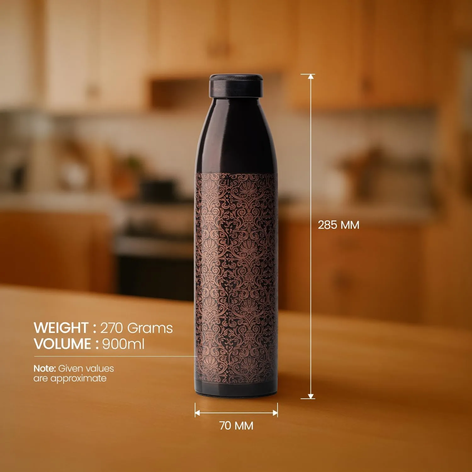 100% COPPER BOTTLE 34oz -Rusted Look,Strong, rooted in Indian mythology and earthy tones. Healthy option for Hydration.