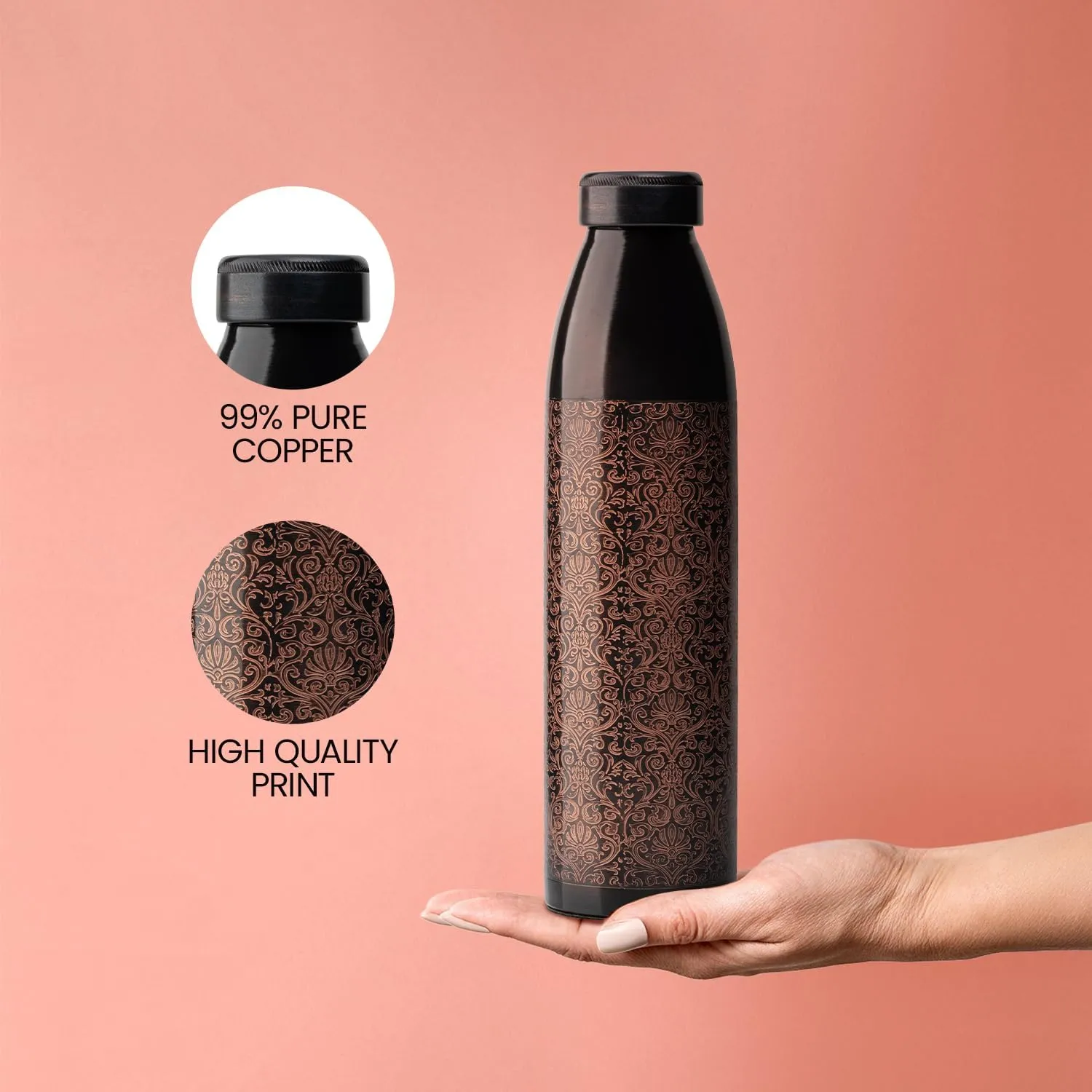 100% COPPER BOTTLE 34oz -Rusted Look,Strong, rooted in Indian mythology and earthy tones. Healthy option for Hydration.