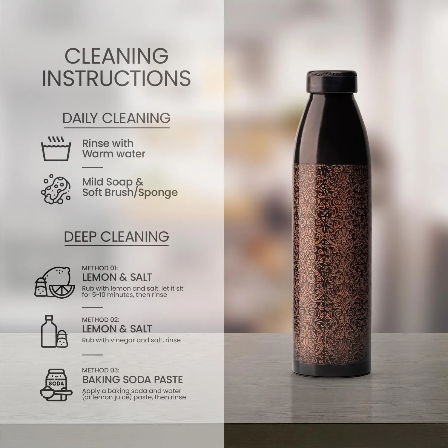 100% COPPER BOTTLE 34oz -Rusted Look,Strong, rooted in Indian mythology and earthy tones. Healthy option for Hydration.