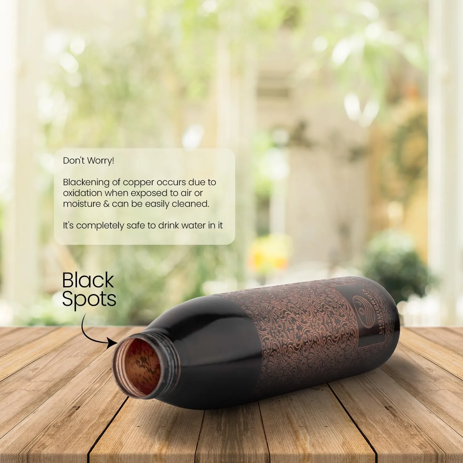 100% COPPER BOTTLE 34oz -Rusted Look,Strong, rooted in Indian mythology and earthy tones. Healthy option for Hydration.