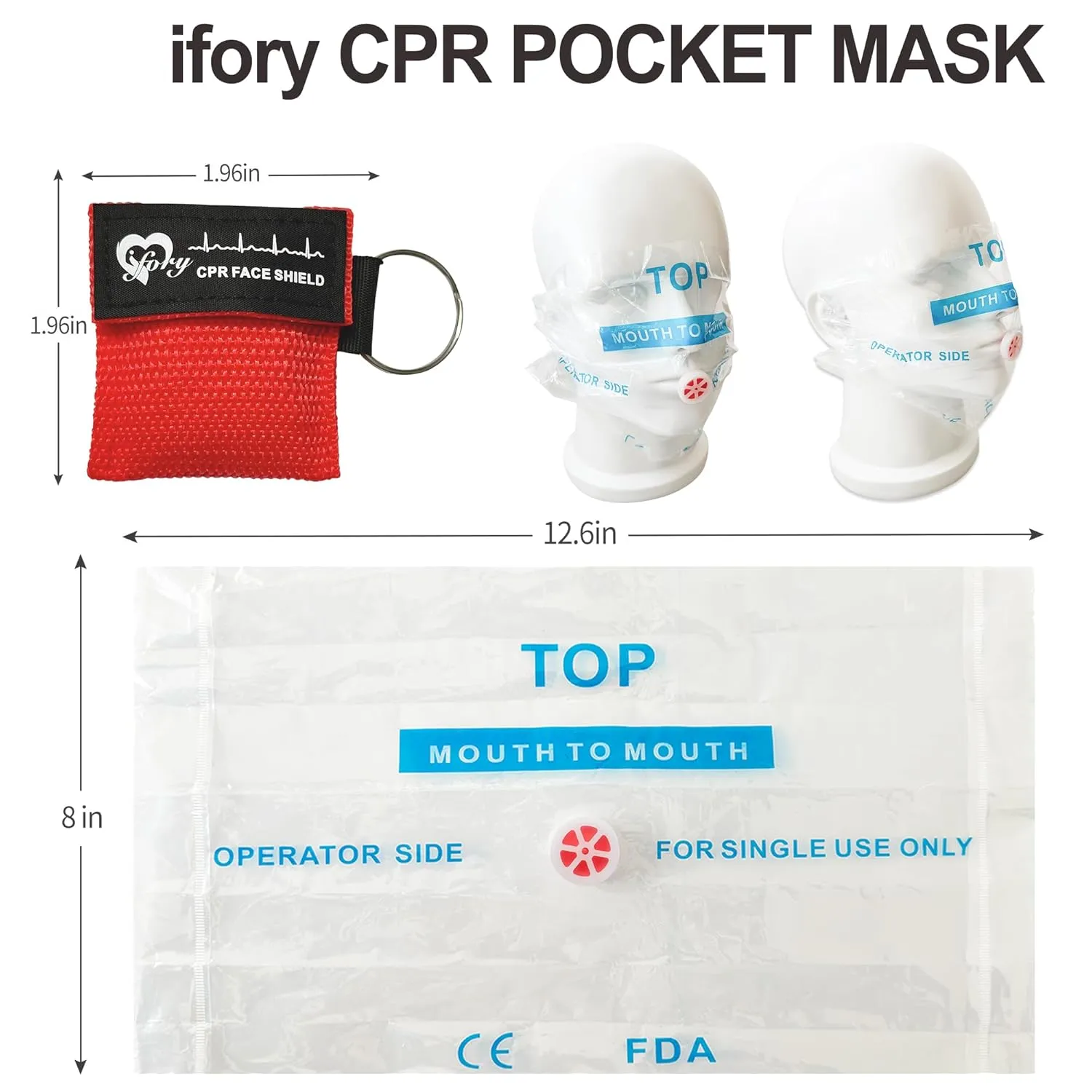 100 Counts CPR Pocket Mask Keychain, CPR Emergency Face Shield with One Way Valve Breathing Barrier for First Aid or ADE Training, Red