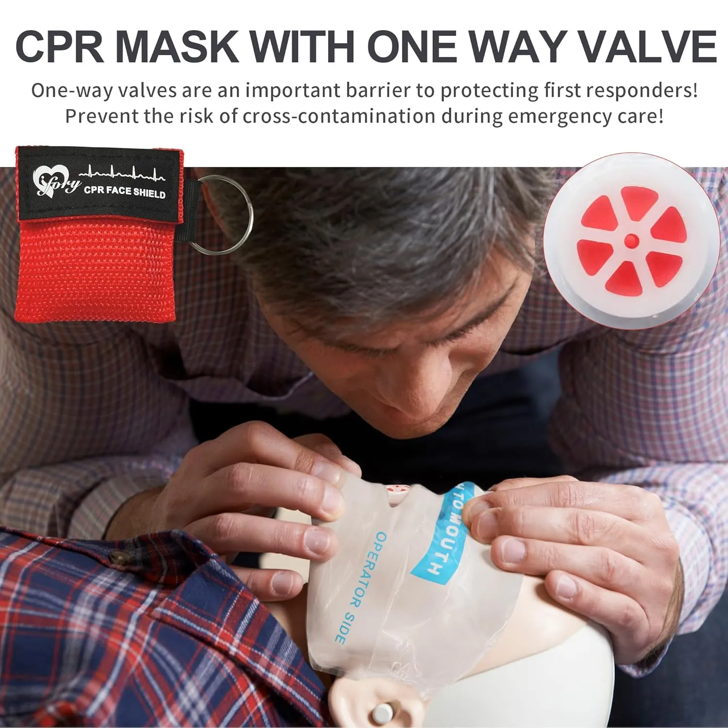 100 Counts CPR Pocket Mask Keychain, CPR Emergency Face Shield with One Way Valve Breathing Barrier for First Aid or ADE Training, Red