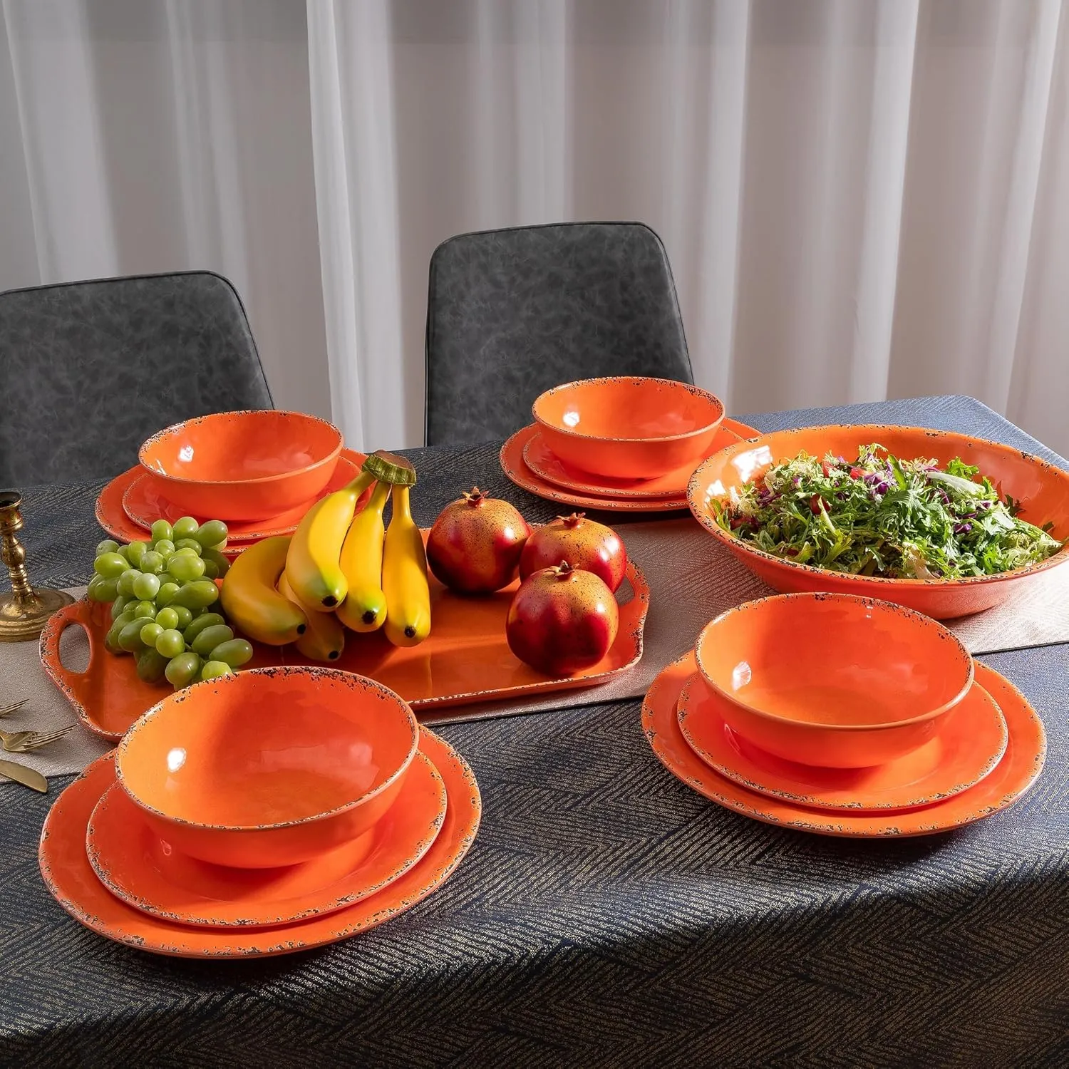 11" Melamine Dinner Plates, 6-piece dining Plate Set Unbreakable Dinnerware Plates for Indoor and Outdoor, Unbreakable Dishes Set of 6, Lightweight RV plates, Orange…