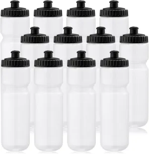 12 Pack Sports Squeeze Water Bottles 25 Oz with Easy Open Push/pull Cap Reusable Plastic Water Bottles for Bicycles Cycling Fitness Yoga Outdoor Sports