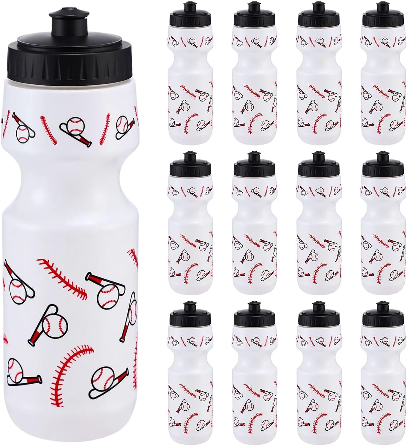 12 Pcs Baseball Water Bottle Softball Water Bottles 24 oz Sports Squeeze Cup for Sports Party Favor Players Lovers Team Gifts Gym for Most Bike Cage(White)