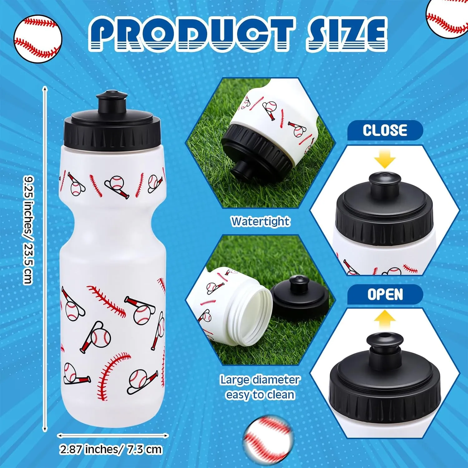 12 Pcs Baseball Water Bottle Softball Water Bottles 24 oz Sports Squeeze Cup for Sports Party Favor Players Lovers Team Gifts Gym for Most Bike Cage(White)