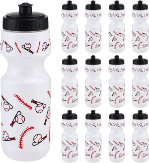 12 Pcs Baseball Water Bottle Softball Water Bottles 24 oz Sports Squeeze Cup for Sports Party Favor Players Lovers Team Gifts Gym for Most Bike Cage(White)