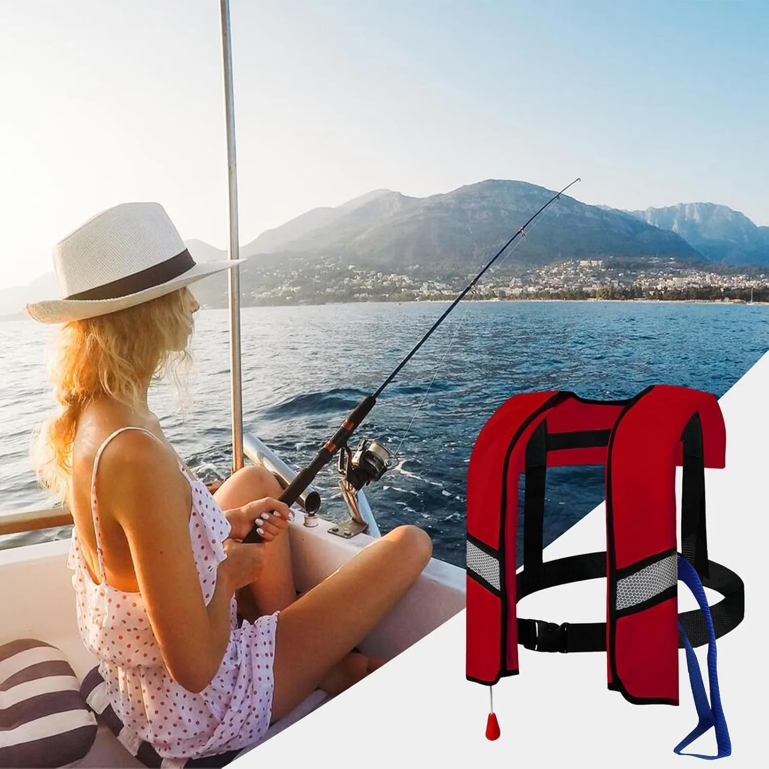 150N Automatic Inflatable Life Jacket for Adults – Adjustable Buoyancy Vest with Manual Override, Lightweight Nylon, Reflective Strips & Safety Whistle for Boating, Kayaking, Surfing & Swimming