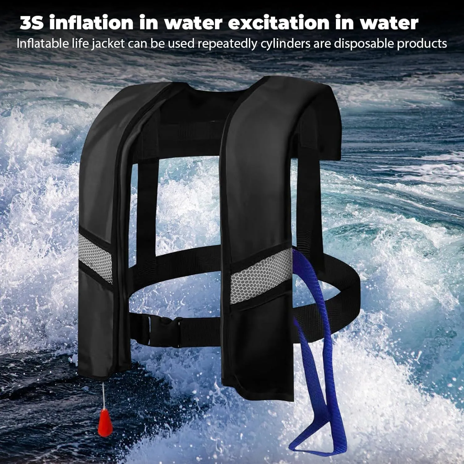 150N Automatic Inflatable Life Jacket for Adults – Adjustable Buoyancy Vest with Manual Override, Lightweight Nylon, Reflective Strips & Safety Whistle for Boating, Kayaking, Surfing & Swimming