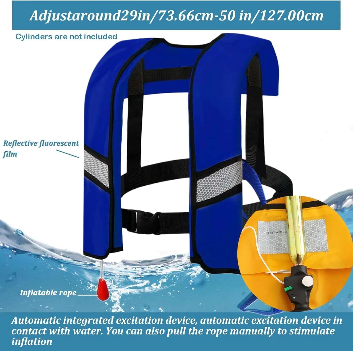 150N Automatic Inflatable Life Jacket for Adults – Adjustable Buoyancy Vest with Manual Override, Lightweight Nylon, Reflective Strips & Safety Whistle for Boating, Kayaking, Surfing & Swimming
