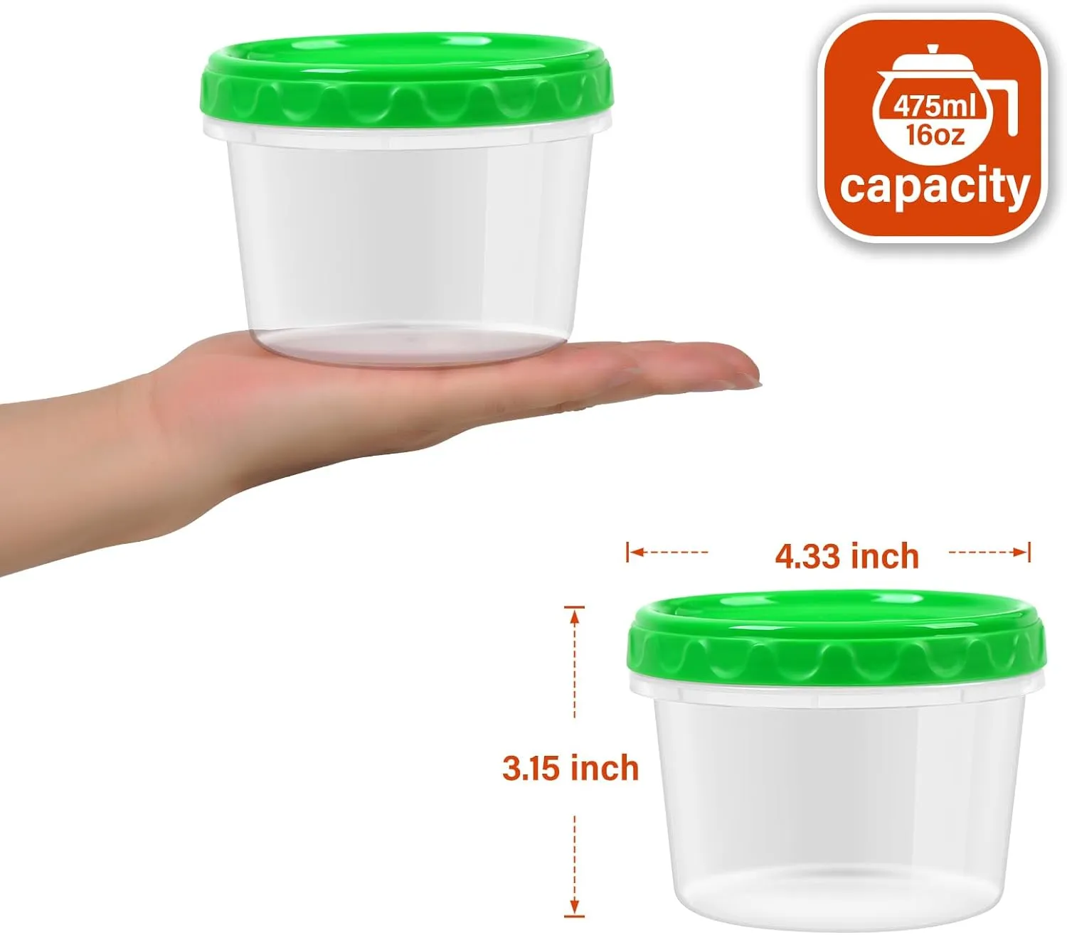 16 oz Plastic Freezer Containers with Lids 2 Cup Food Storage Container BPA Free Stackable Airtight Dishwasher Safe,12 Pack