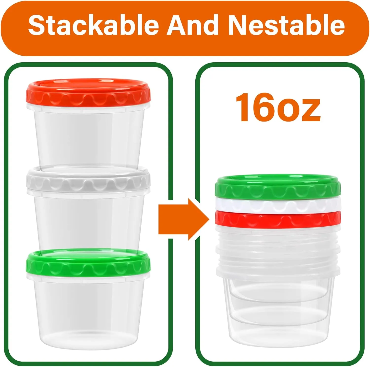 16 oz Plastic Freezer Containers with Lids 2 Cup Food Storage Container BPA Free Stackable Airtight Dishwasher Safe,12 Pack