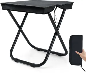 16" Outdoor Foldable Stool, Lightweight Camping Stool for Adults Heavy Duty Support 350lbs, Portable Seat Foot Rest for Travel Fishing Hiking