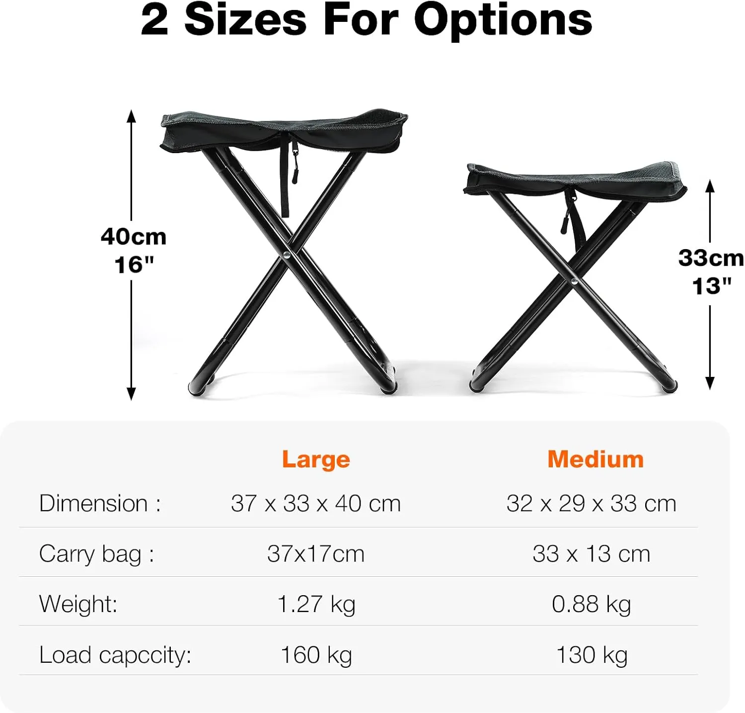 16" Outdoor Foldable Stool, Lightweight Camping Stool for Adults Heavy Duty Support 350lbs, Portable Seat Foot Rest for Travel Fishing Hiking