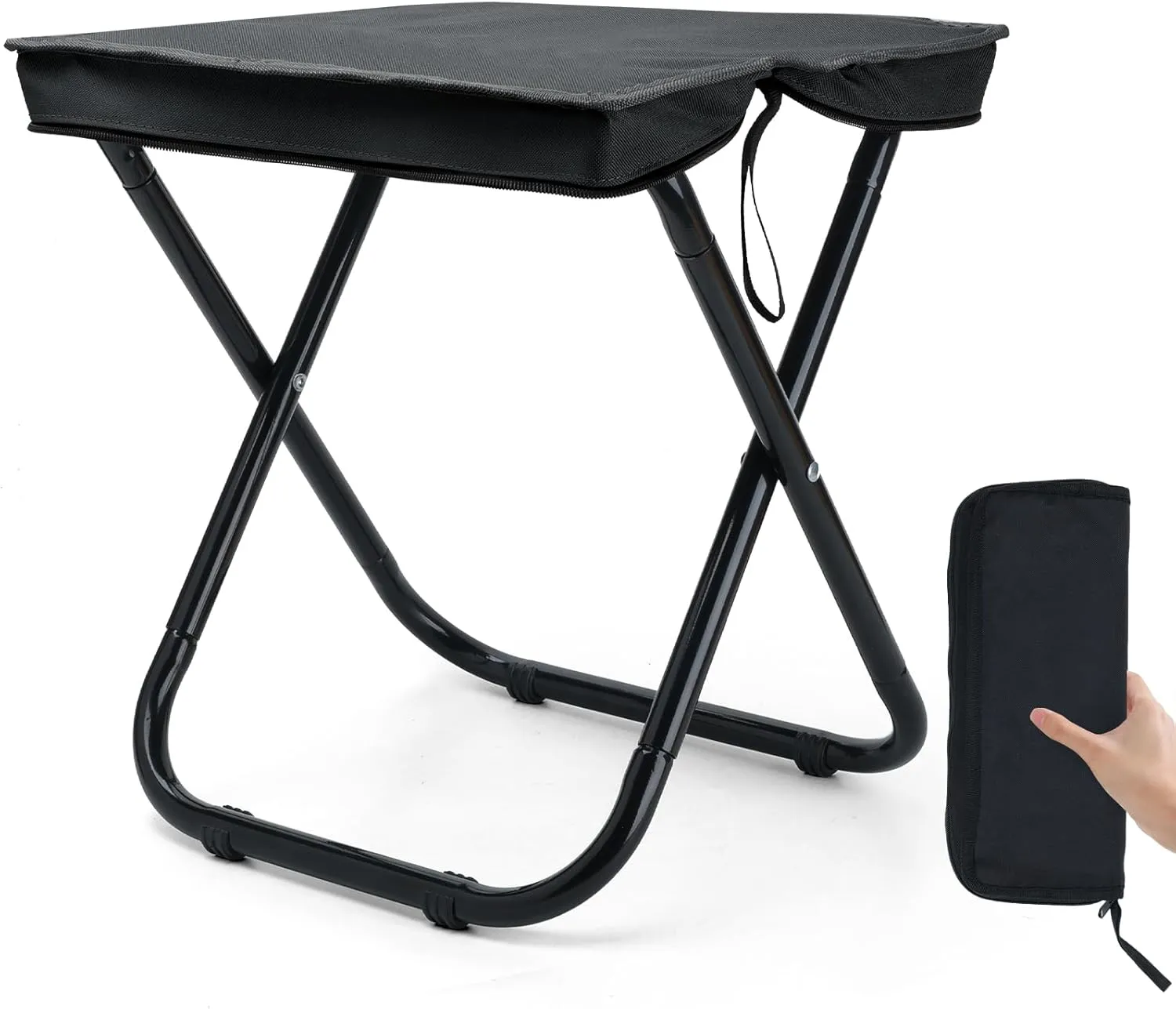 16" Outdoor Foldable Stool, Lightweight Camping Stool for Adults Heavy Duty Support 350lbs, Portable Seat Foot Rest for Travel Fishing Hiking