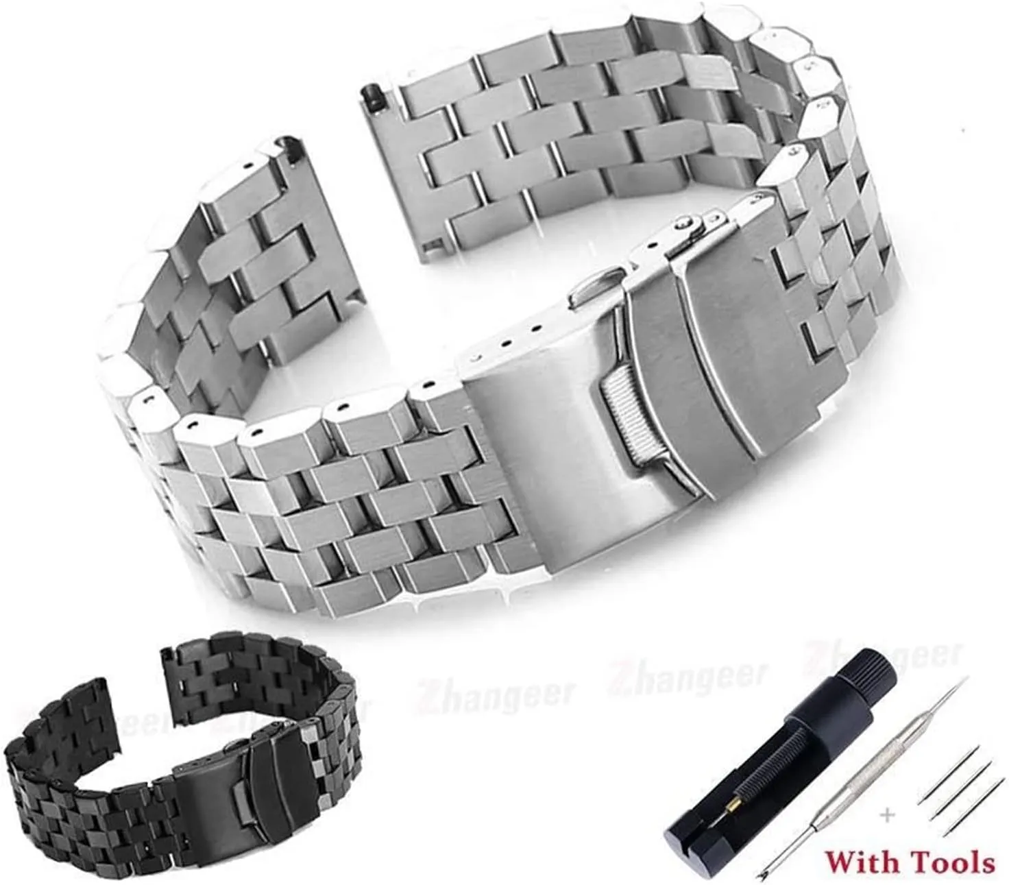 18 20 22 24mm Solid Full Stainless Steel Watchband Compatible With Watch Men Business Watch Accessories Double Lock Buckle Strap