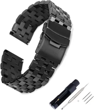 18 20 22 24mm Solid Full Stainless Steel Watchband Compatible With Watch Men Business Watch Accessories Double Lock Buckle Strap