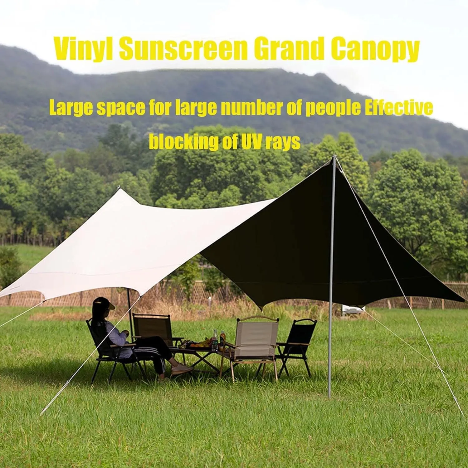 18x14ft Multifunctional Outdoor Camping Traveling Awning with Poles Backpacking Tarp Sunshade Lightweight UV Protection(Rice-White,220x173x102inch)