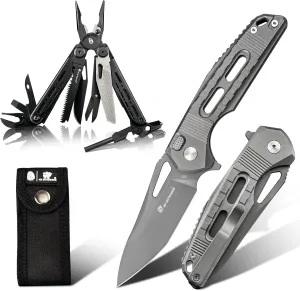 19 In 1 Pocket Multitools Pliers with Fire Starter, D2 Steel Pocket Knife
