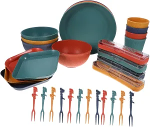 1set Wheat Straw Tableware Lightweight and Reusable Outdoor Dinnerware Kit for Picnics Camping and Hiking Includes Bowl Plate Cup Cutlery and Chopsticks Easy Storage and Transport