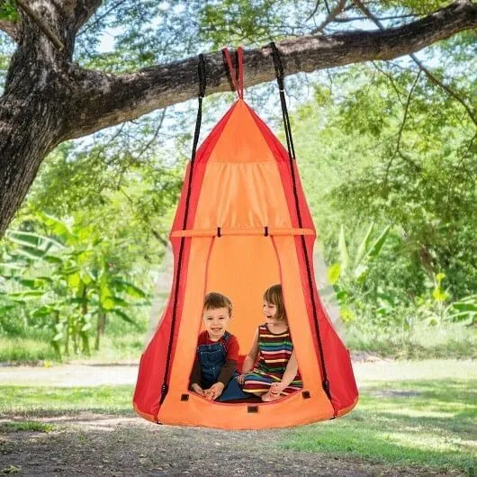2-in-1 40 Inch Kids Hanging Chair Detachable Swing Tent Set-Orange - Color: Oran