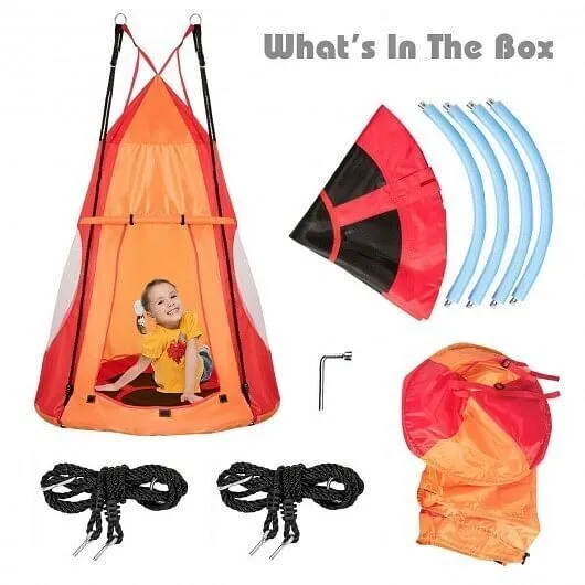 2-in-1 40 Inch Kids Hanging Chair Detachable Swing Tent Set-Orange - Color: Oran