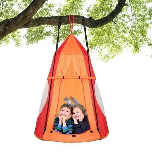 2-in-1 40 Inch Kids Hanging Chair Detachable Swing Tent Set-Orange - Color: Oran