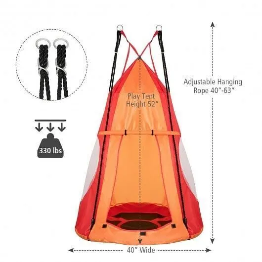 2-in-1 40 Inch Kids Hanging Chair Detachable Swing Tent Set-Orange - Color: Oran