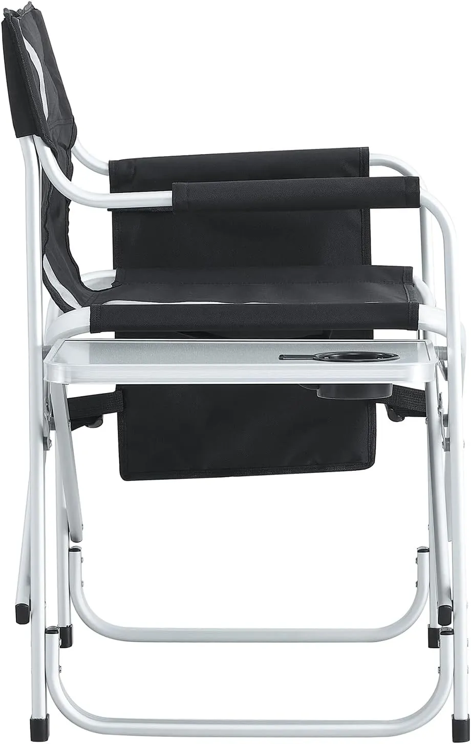 2 Pack Camping Chair, Padded Folding Outdoor Chair with Side Table and Storage Pockets, Lightweight Oversized Directors Chair Fishing Chair for Picnics, BBQ, Beach, Backyard, Party, Patio, Lawn, Black