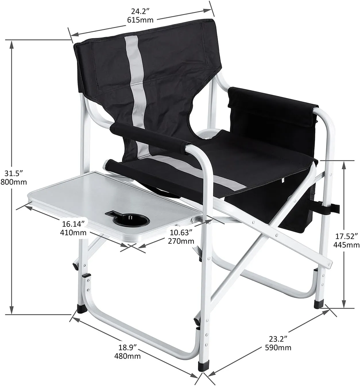 2 Pack Camping Chair, Padded Folding Outdoor Chair with Side Table and Storage Pockets, Lightweight Oversized Directors Chair Fishing Chair for Picnics, BBQ, Beach, Backyard, Party, Patio, Lawn, Black