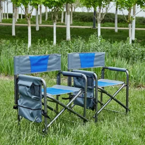 2 Pack Camping Chair, Padded Folding Outdoor Chair with Storage Pockets, Lightweight Oversized Directors Chair Fishing Chair for Picnics, BBQ, Beach, Backyard, Party, Patio, Lawn, Blue
