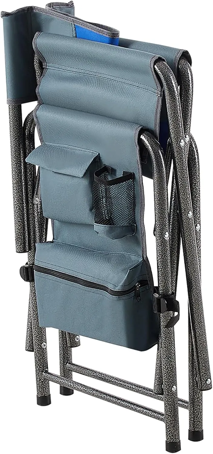 2 Pack Camping Chair, Padded Folding Outdoor Chair with Storage Pockets, Lightweight Oversized Directors Chair Fishing Chair for Picnics, BBQ, Beach, Backyard, Party, Patio, Lawn, Blue