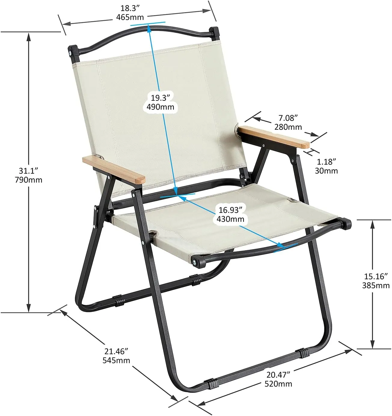 2 Pack Camping Chairs for Adults, Portable Hunting Chair Supports 280lbs, Oversized Lightweight Folding Chair for Camping Padded Seat Outdoor Lawn Folding Chair (Beige)