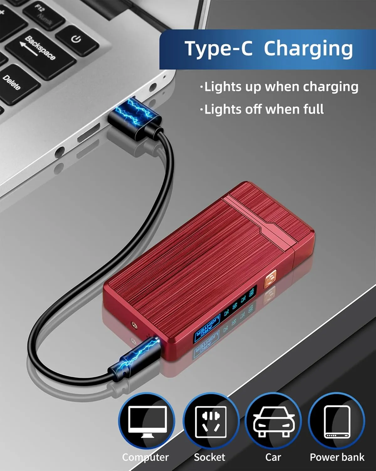 2 Pack Electric Lighters, USB Rechargeable, Plasma Dual Arc, Windproof Flameless, Pocket Metal Lighters with LED Battery Indication for Indoor Outdoor (Black&Red)