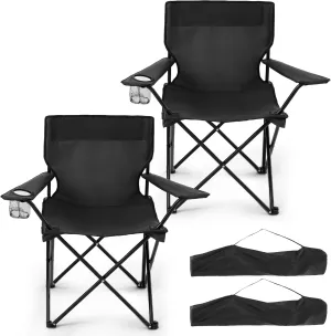 2 Pack Folding Camping Chairs for Adults,Foldable Portable Beach Chairs with Carry Bag & Cup Holder, Compact Design for Camping,Beach, Picnics,and Fishing Supports 300LBS (Black)