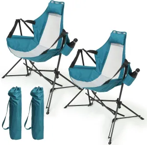 2 Pack Folding Hammock Camping Chair with Adjustable Recline Portable Swing Chair for Outdoor Heavy Duty Frame Lawn Chairs Supports 250lbs for Fishing Beach, Blue