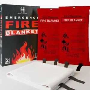 2-Pack Premium Fire Blanket - Home and Kitchen Emergency Fire Blankets for Safety, Easy to Use for Fire Suppression & Kitchen Fires, Fiberglass Fire Blanket (Parent) (Red)
