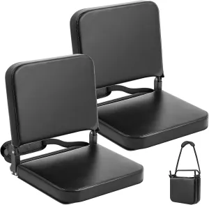 2 Pack PU Leather Stadium Seats with Back Support Bleacher Chairs with Back and Cushion Folding Wide Bleacher Seat with Shoulder Strap Padded Portable for Sporting Events Concerts Camping