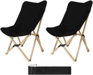 2 Pack Wood Camping Chair Folding Beach Chair with Carry Bag for Camping,Beach,Picnic,Garden,Patio,Ultralight Foldable Chair Outdoor Portable Camping Chair for Camping Picnics ( Color : Black , Size :